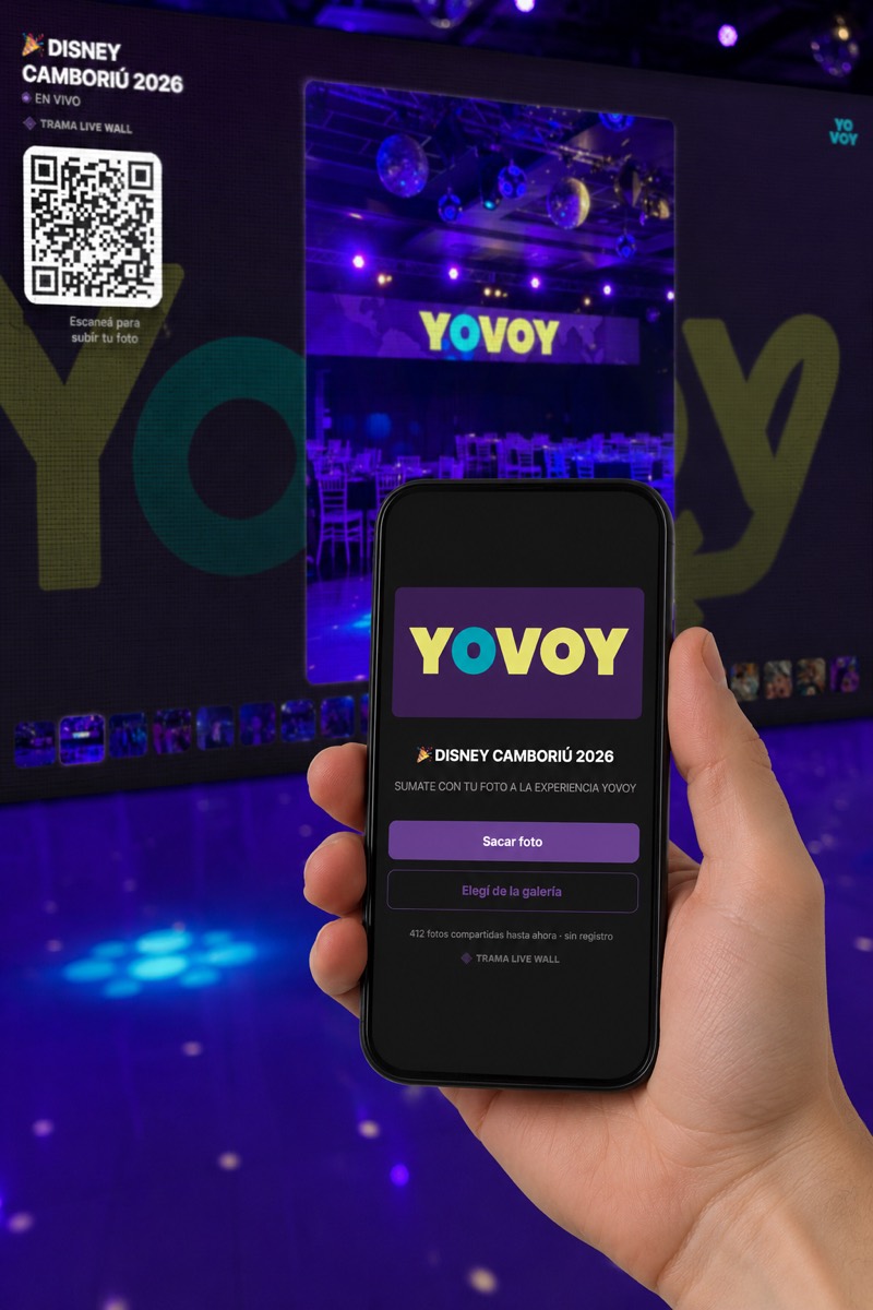 Trama Live Wall, muro de fotos y videos en vivo para eventos, desarrollado por TramaHub